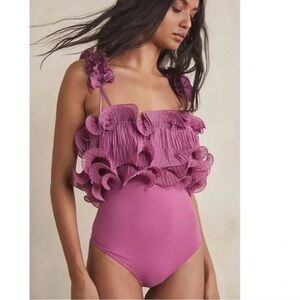 Free People For The Frill Of It Pink Magenta Ruffle Bodysuit